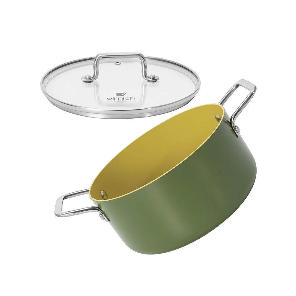 Bộ nồi phủ sứ chống dính Elmich Olive Classic EL-5231OV01 size nồi 18,20, nồi lẩu 26cm