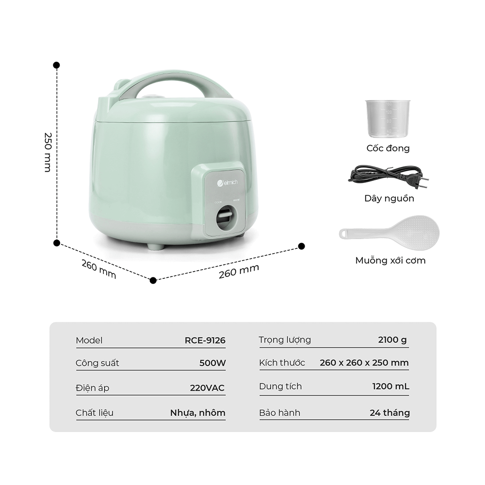 Nồi cơm điện Elmich 1.2L RCE9126AW