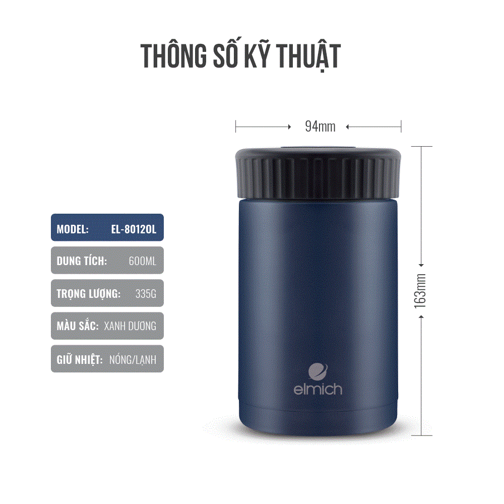 Bình giữ nhiệt inox 304 Elmich EL-8012OL dung tích 600ml