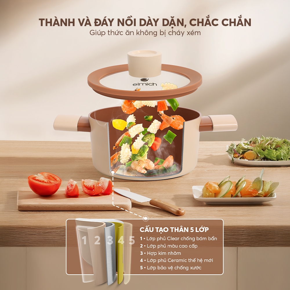 Nồi chống dính ceramic Elmich Plus Mocha EL5539MC