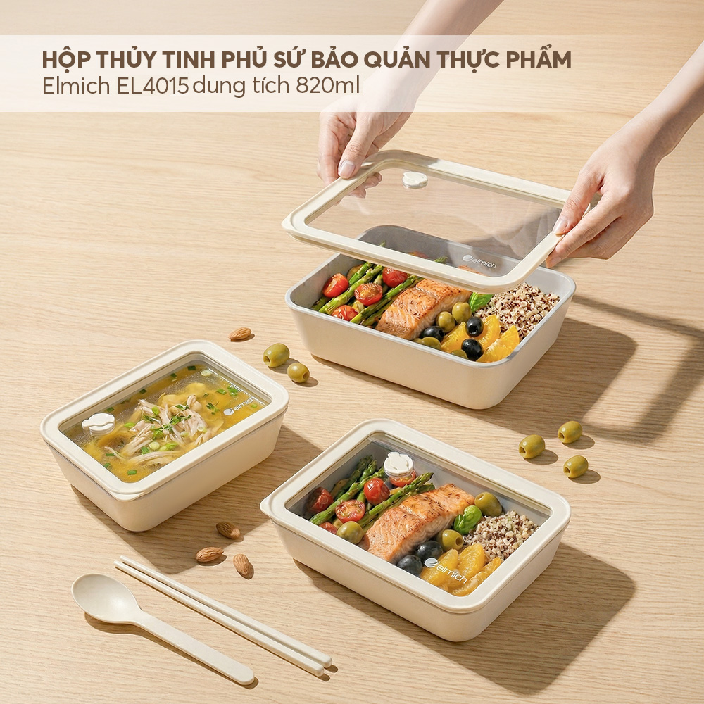 Hộp thủy tinh phủ sứ bảo quản thực phẩm Elmich dung tích 820ml EL4015