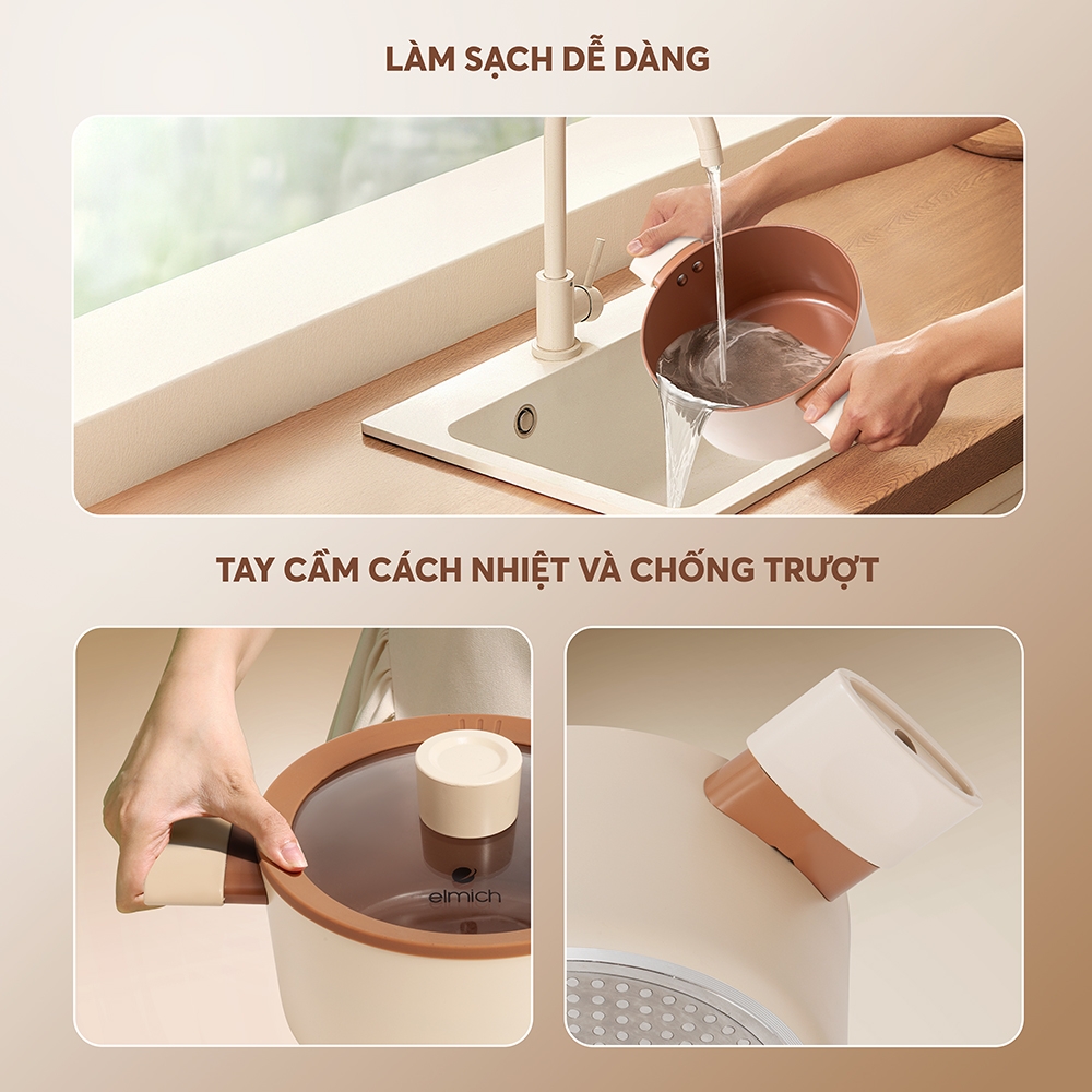 Bộ nồi chống dính ceramic Elmich Plus Mocha EL5243MC04-18, 20, 24, quánh 16cm