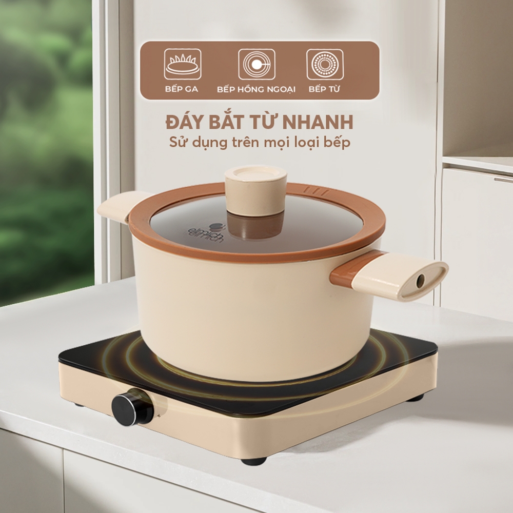 Bộ nồi chống dính ceramic Elmich Plus Mocha EL5243MC04-18, 20, 24, quánh 16cm