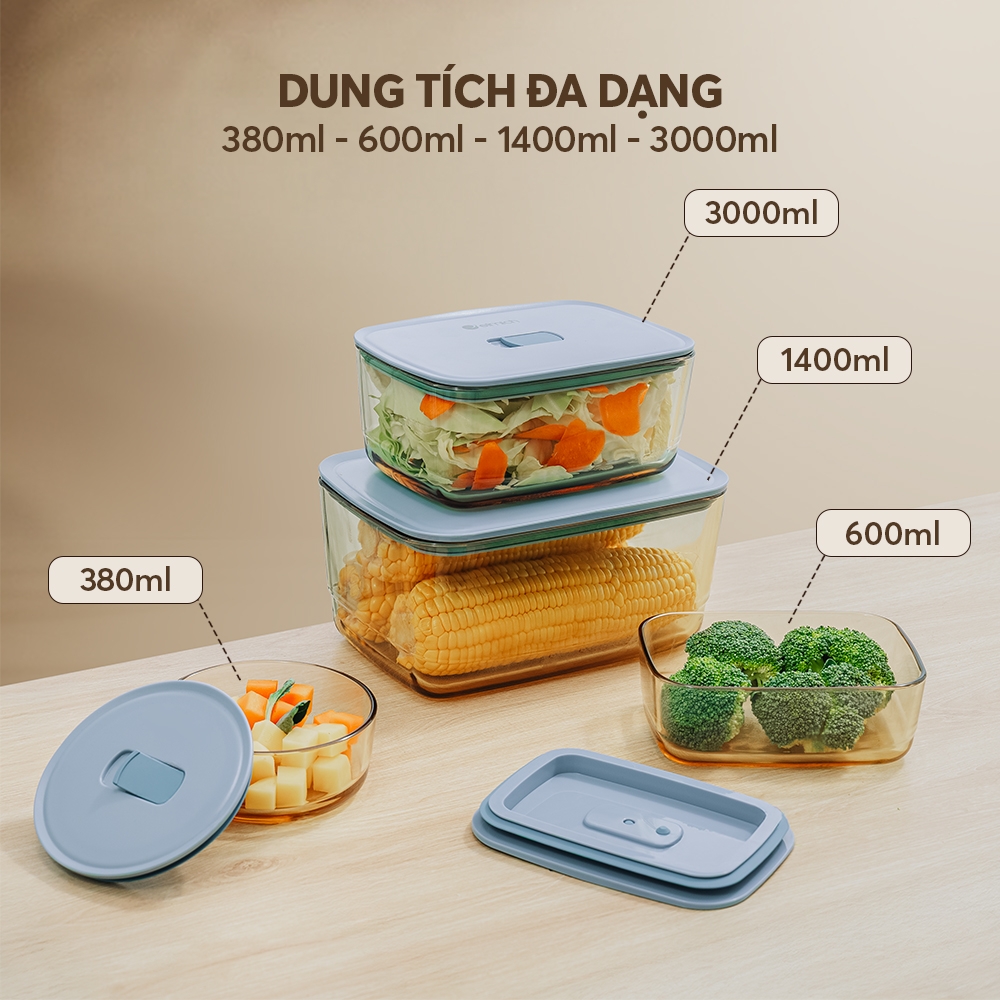 Hộp thủy tinh bảo quản thực phẩm Elmich EL115x dung tích 380ml- 600ml-1400ml-3000ml