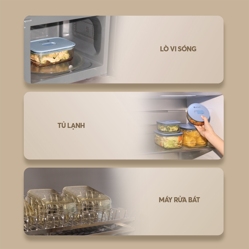 Hộp thủy tinh bảo quản thực phẩm Elmich EL115x dung tích 380ml- 600ml-1400ml-3000ml