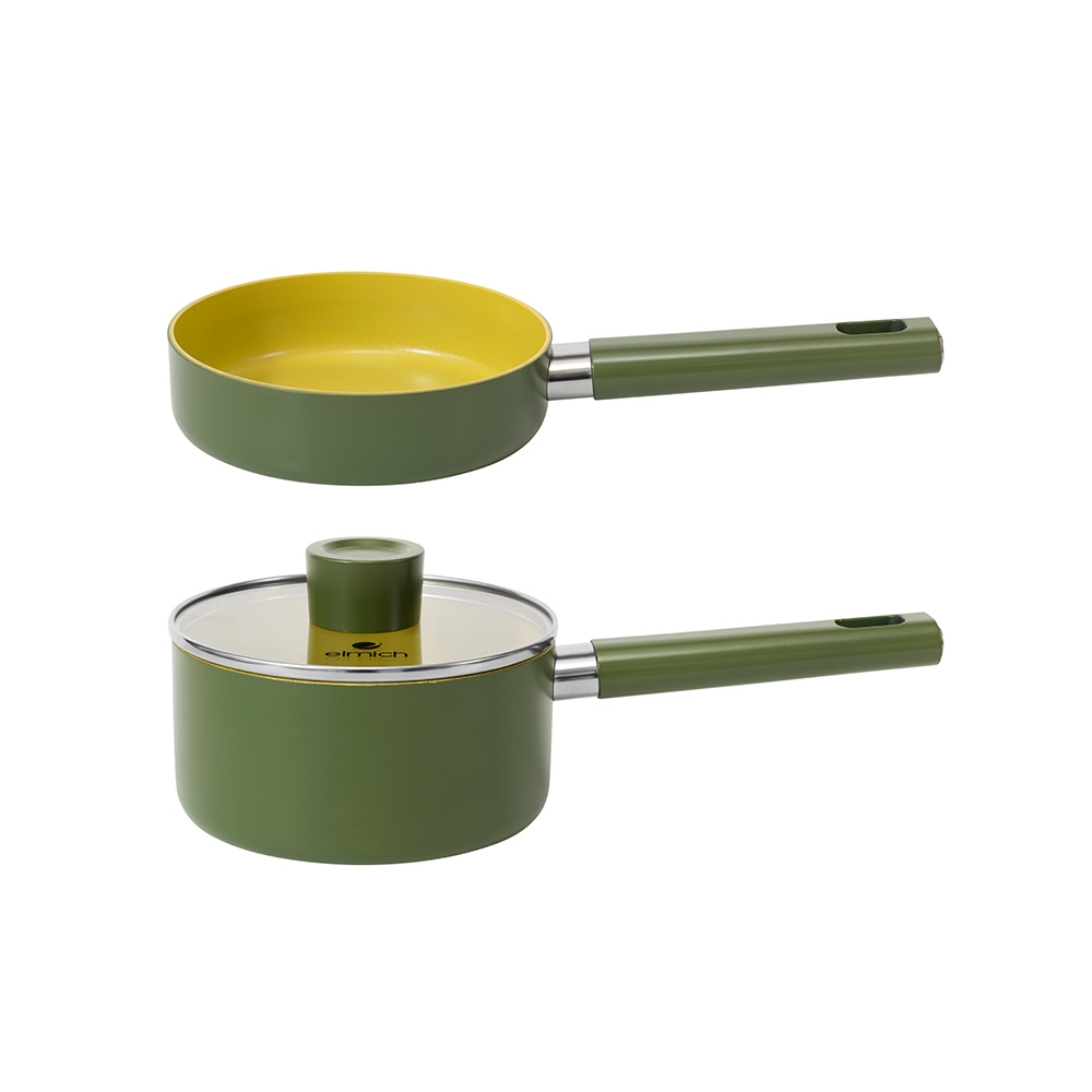 Bộ nồi chảo chống dính Ceramic Elmich Olive Baby  EL5242OV16  size 16cm