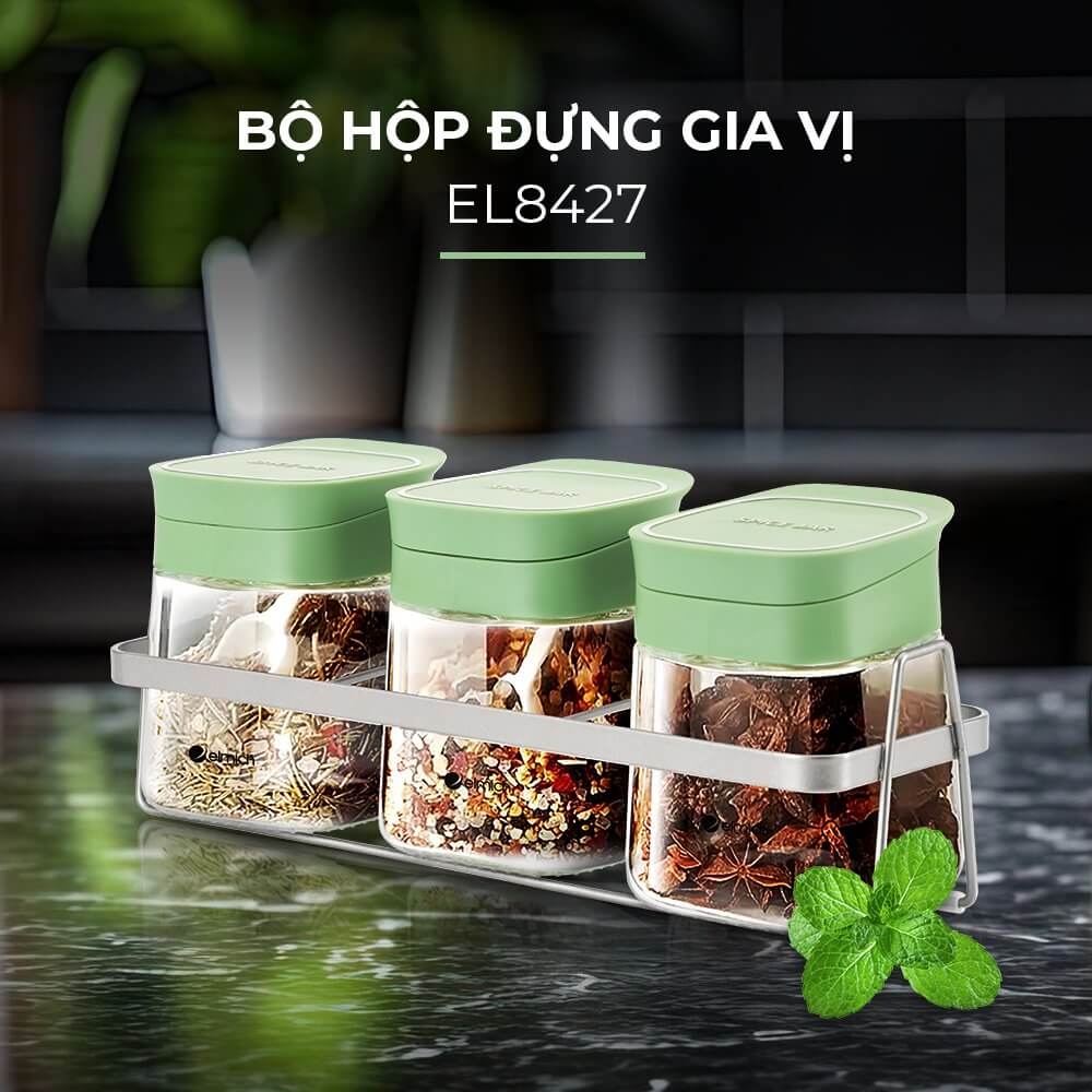 Bộ 3 hộp đựng gia vị giá inox EL-8427