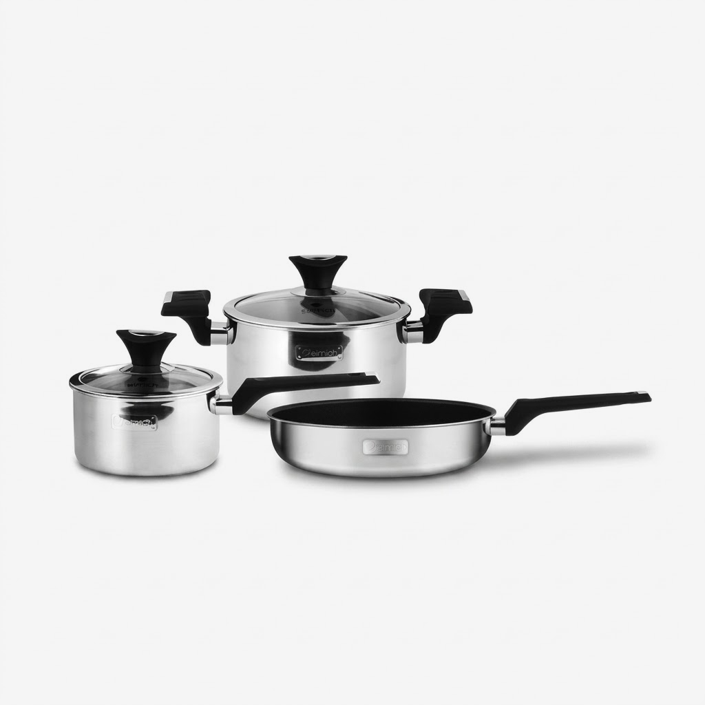 Bộ nồi chảo inox cao cấp 3 lớp đáy liền Elmich EDA-0866
