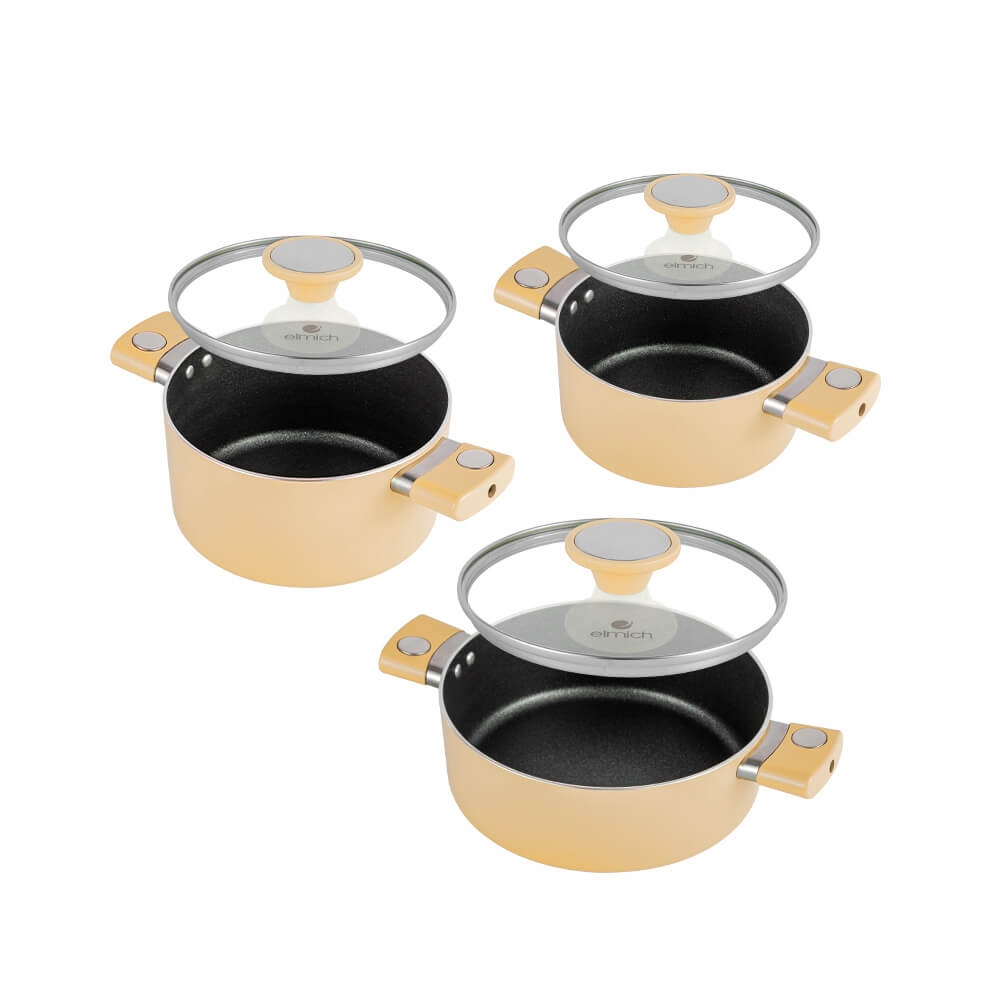 Bộ nồi chống dính vân đá ánh kim siêu bền Elmich EL -5112YA size 18,20,24cm