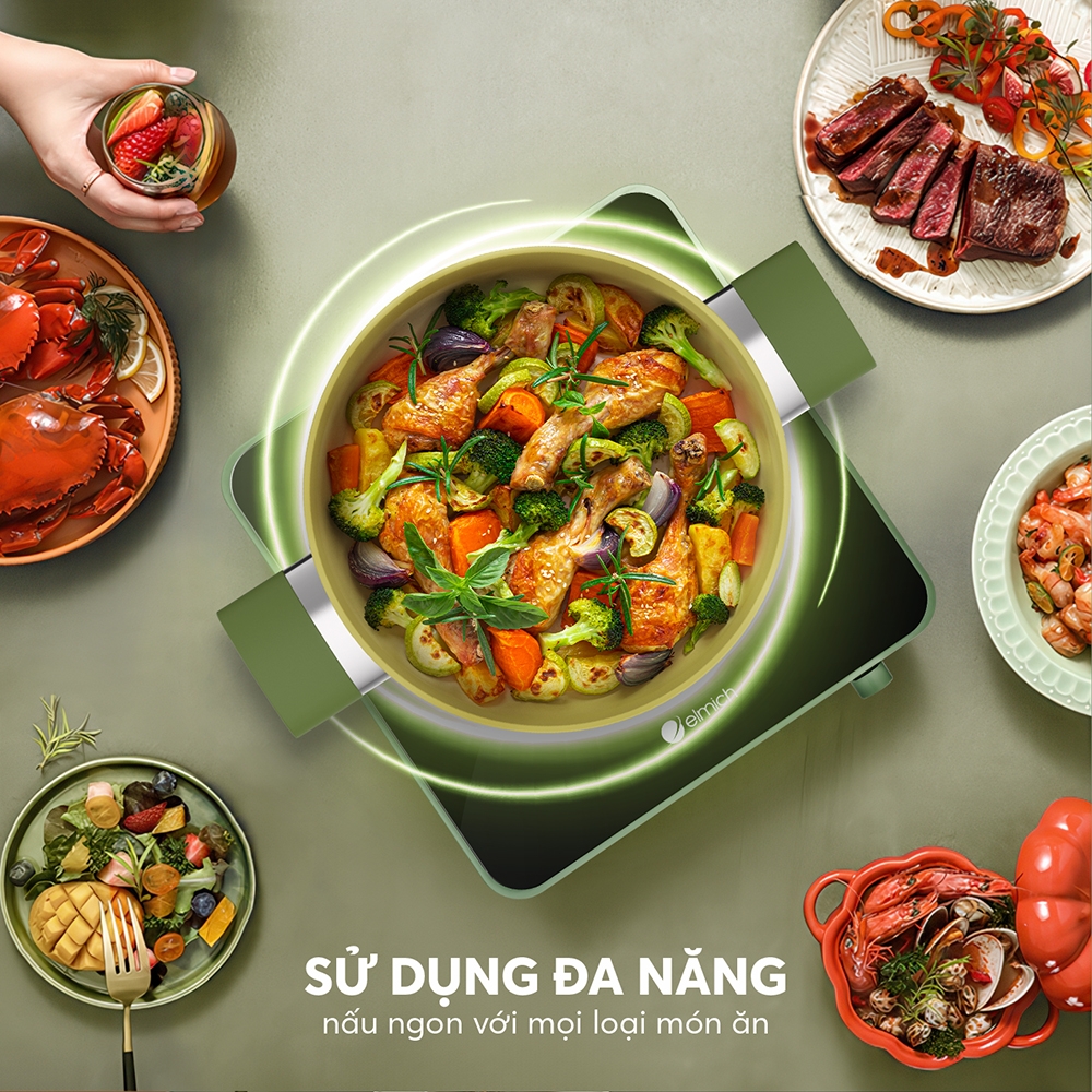 Bộ nồi chống dính Ceramic Elmich Plus Olive EL5233OV03-18,20,24cm