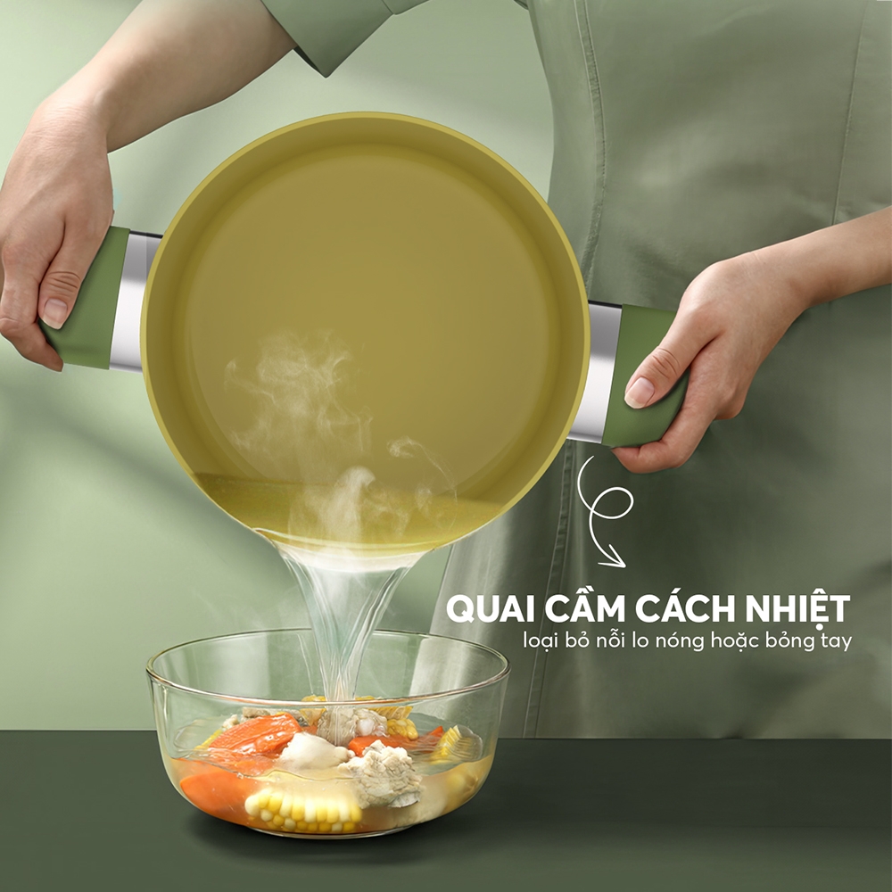 Bộ nồi chống dính Ceramic Elmich Plus Olive EL5233OV03-18,20,24cm