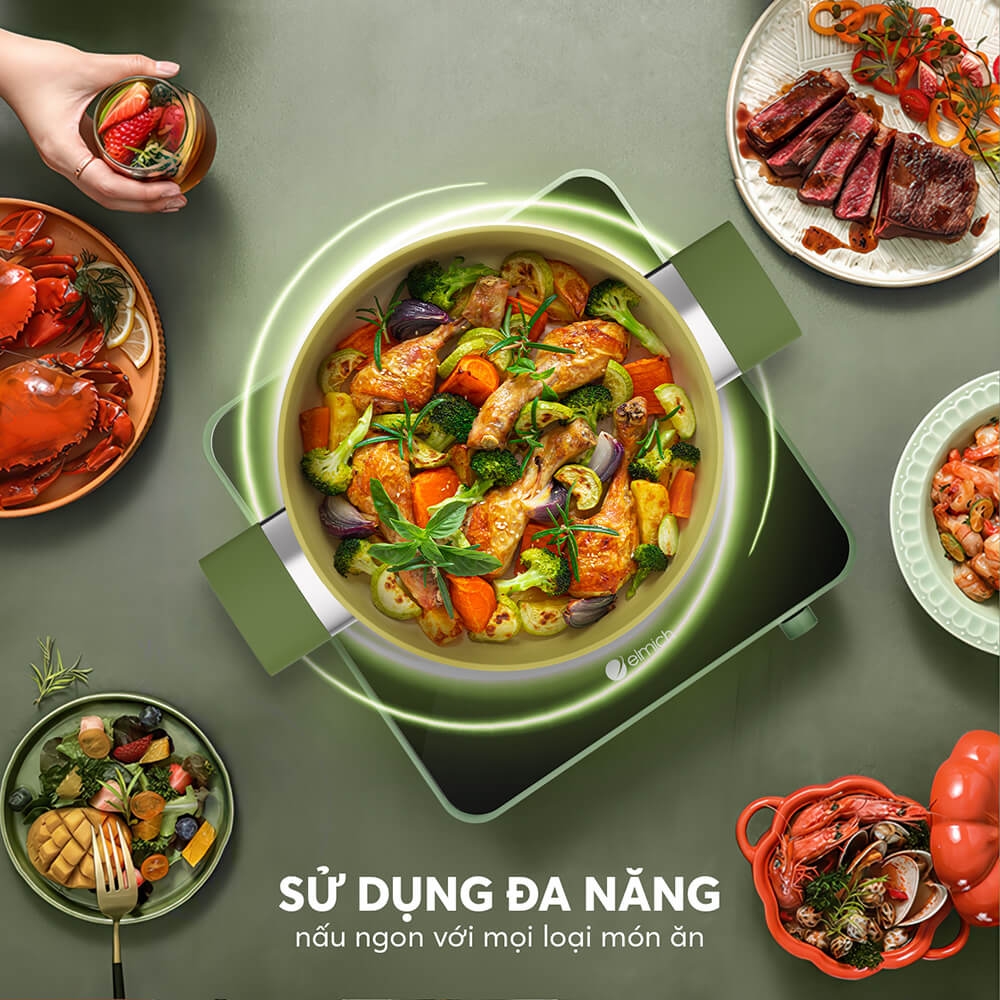 Bộ nồi chống dính Ceramic Elmich Olive EL5220OV03 size 18, 20, 24cm