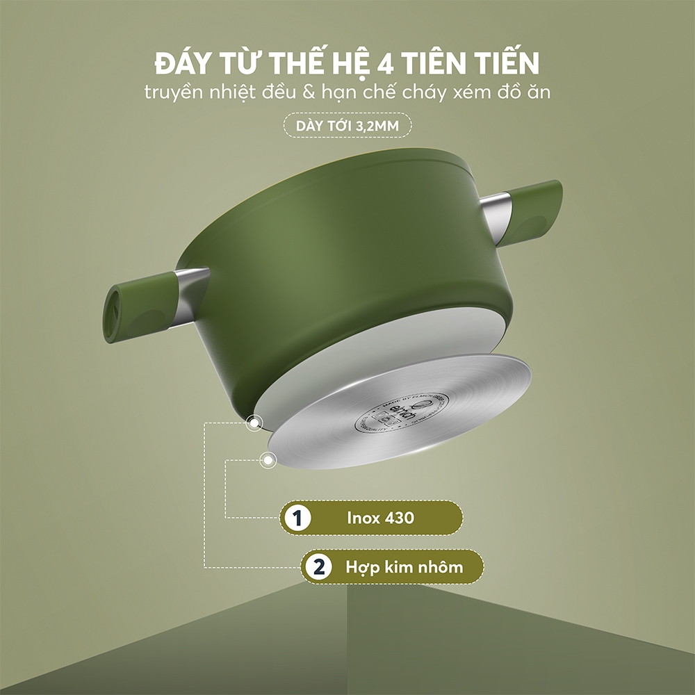 Bộ nồi chống dính Ceramic Elmich Olive EL5220OV03 size 18, 20, 24cm