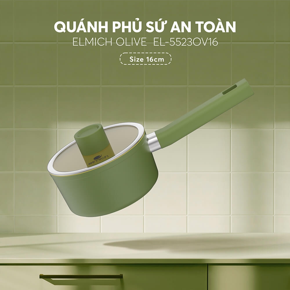 Quánh chống dính Ceramic Elmich Olive EL5523OV16 size 16cm