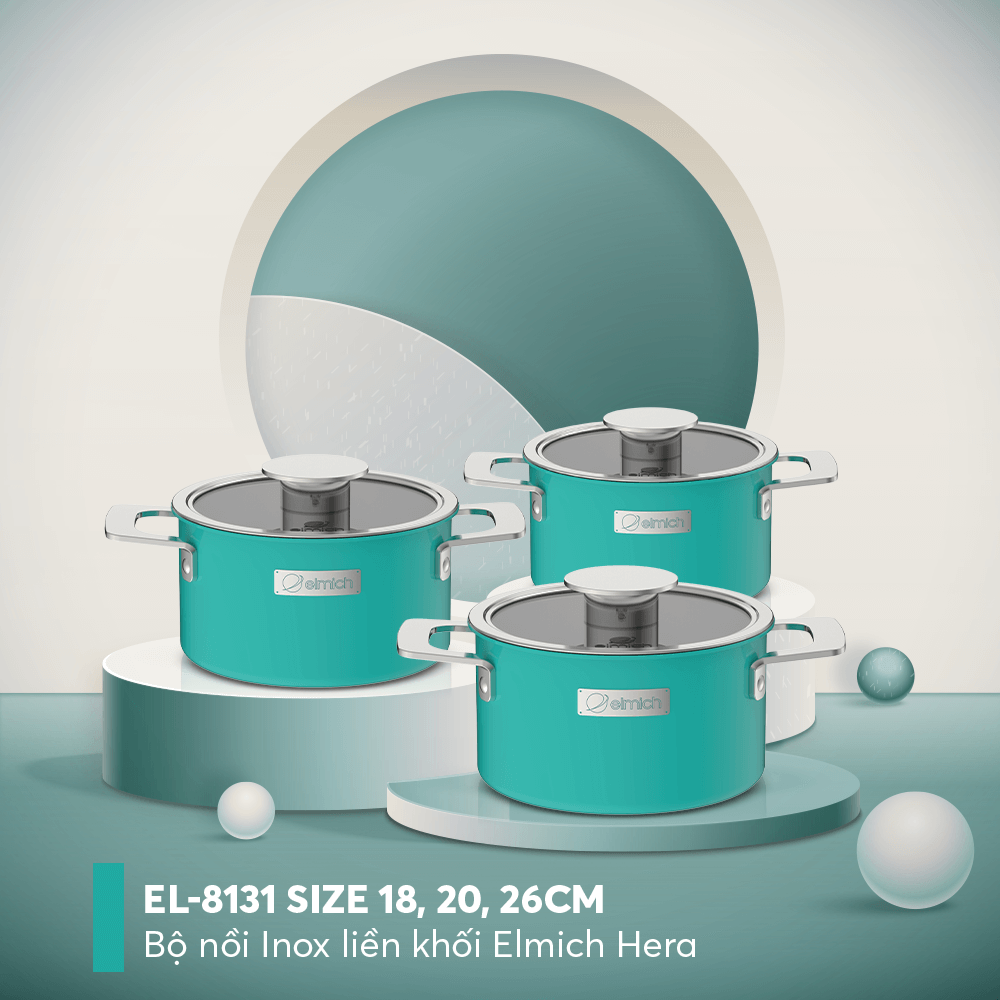 Bộ nồi Inox liền khối Elmich Hera size 18,20,26cm