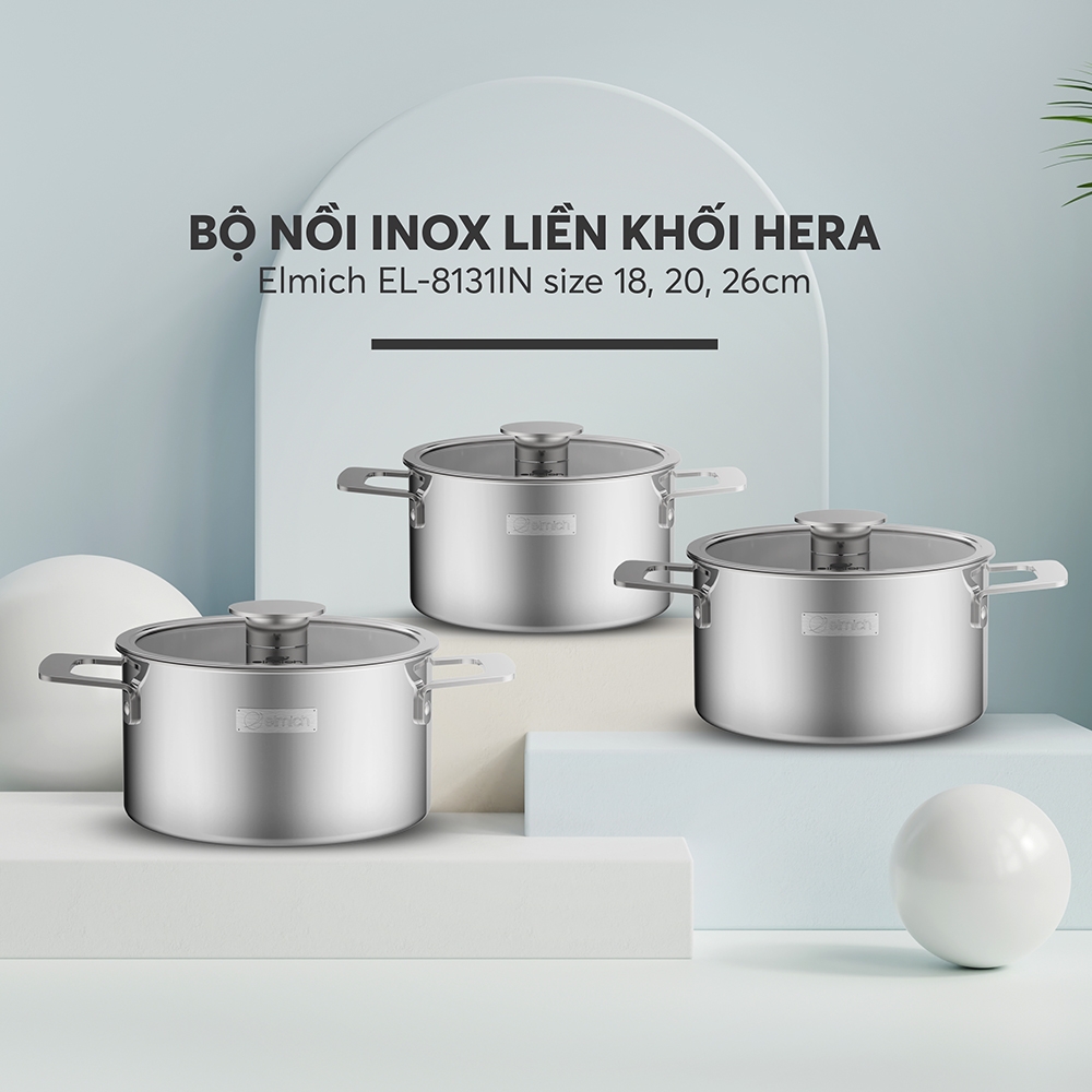 Bộ nồi Inox liền khối Elmich Hera EL8131IN size 18, 20, 26cm