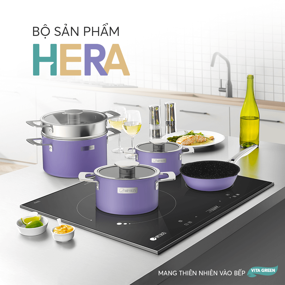 Bộ nồi inox liền khối Elmich Hera Size 18, 22 chảo 26cm