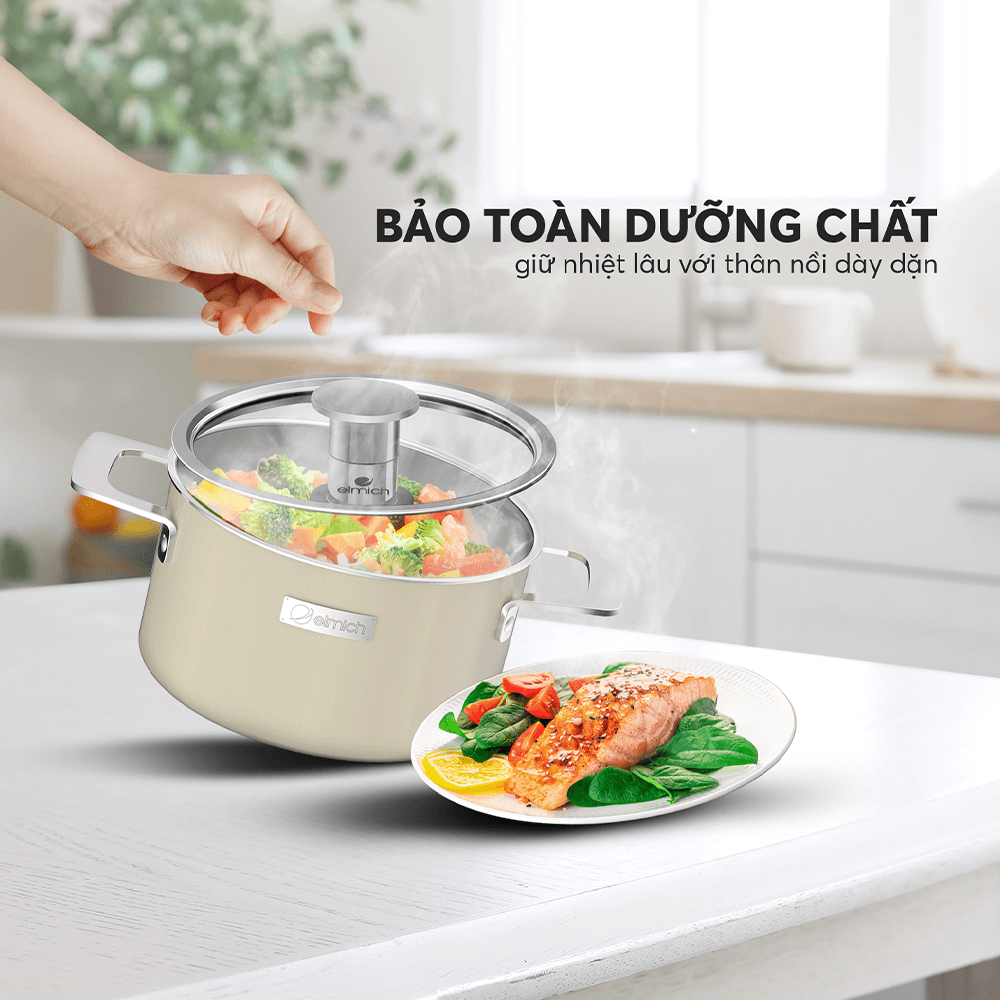 Nồi inox liền khối Elmich Hera - Vàng Kem