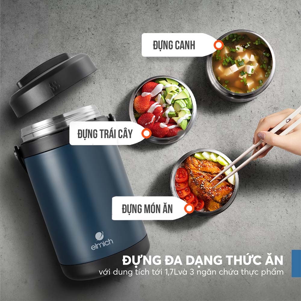 Hộp cơm giữ nhiệt inox 304 Elmich EL8302 dung tích 1.7L