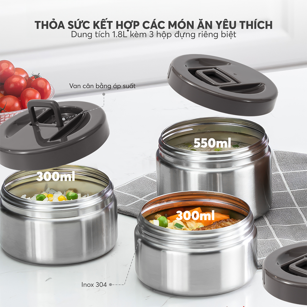 Hộp cơm giữ nhiệt inox 304 Elmich EL1290 dung tích 1.8L