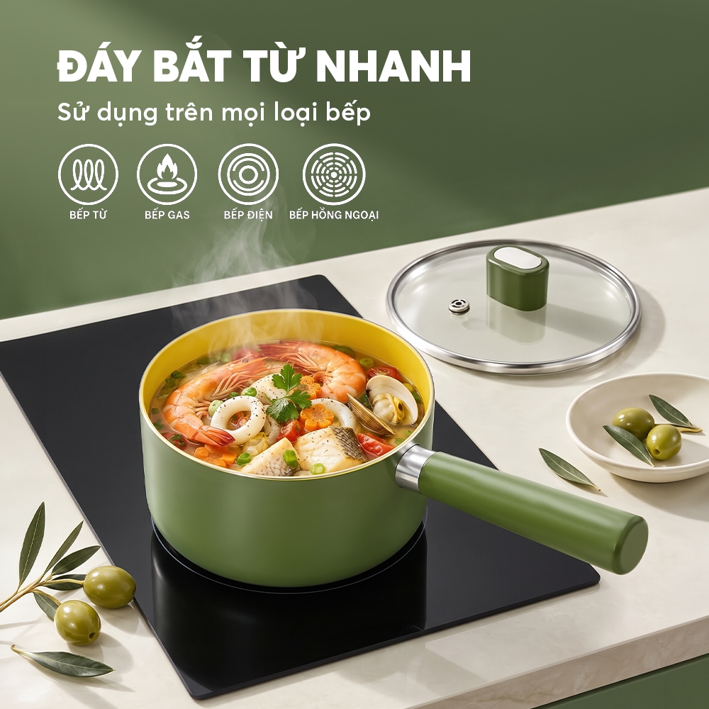 Bộ nồi chảo chống dính ceramic Elmich Plus Olive Baby Full Induction EL5234OV 16cm