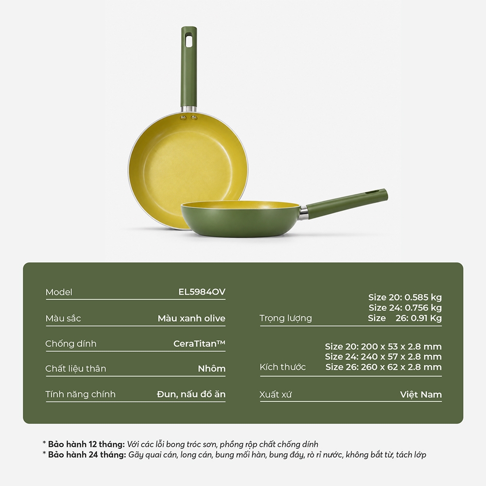 Chảo chống dính Ceramic Elmich Olive EL5984OV