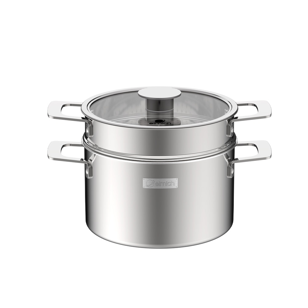 Bộ nồi Inox liền khối Elmich Hera EL-8137IN size 18, nồi hấp 22, chảo 26cm