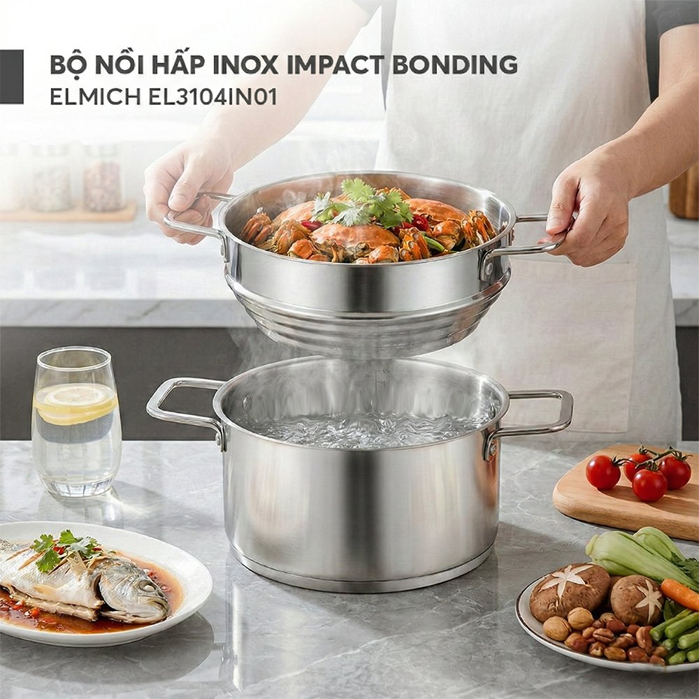 Bộ nồi hấp inox impact bonding Elmich EL3104IN01 Size 24cm