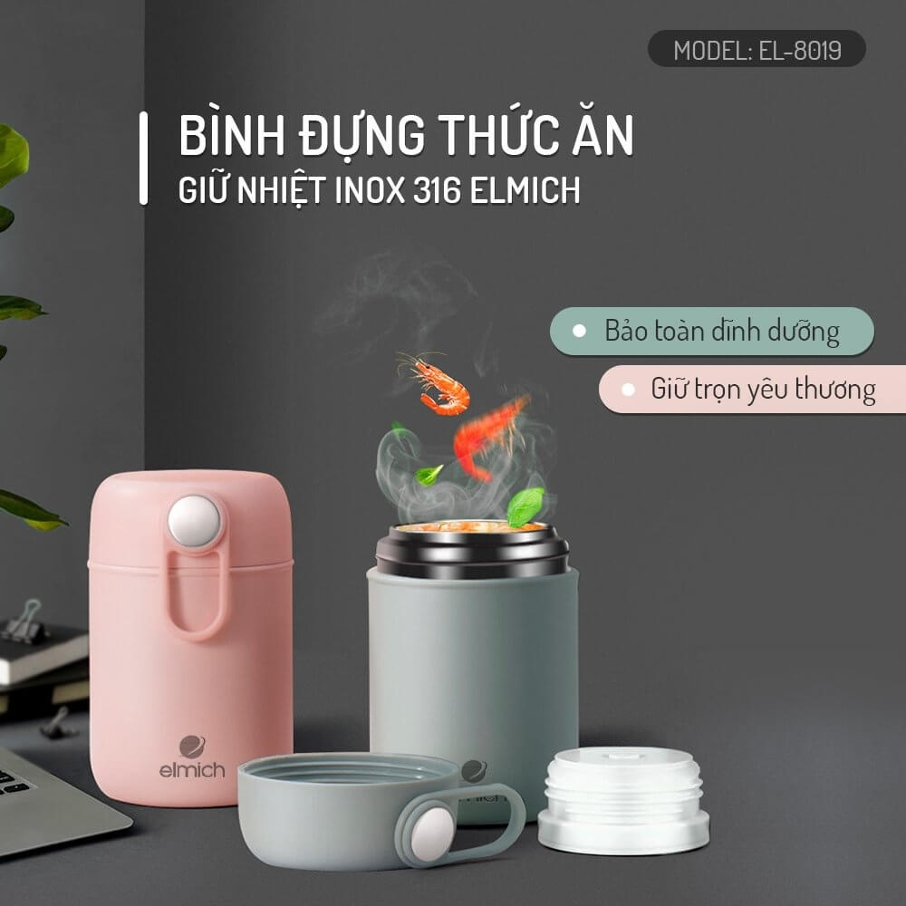 Bình đựng thức ăn giữ nhiệt Inox 316 Elmich EL-8019 dung tích 600ml