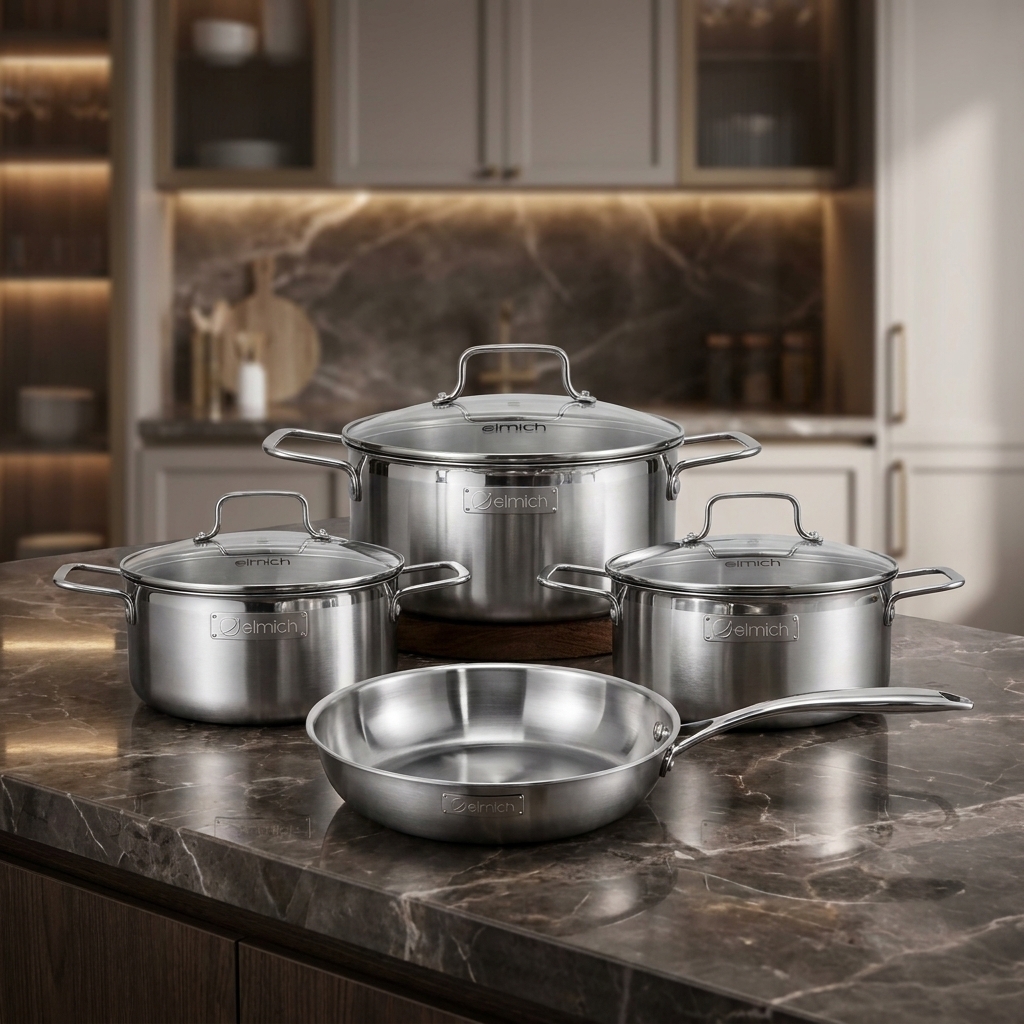 Bộ nồi inox liền khối Elmich Daily EL2476-16, 20, 24 chảo 24cm