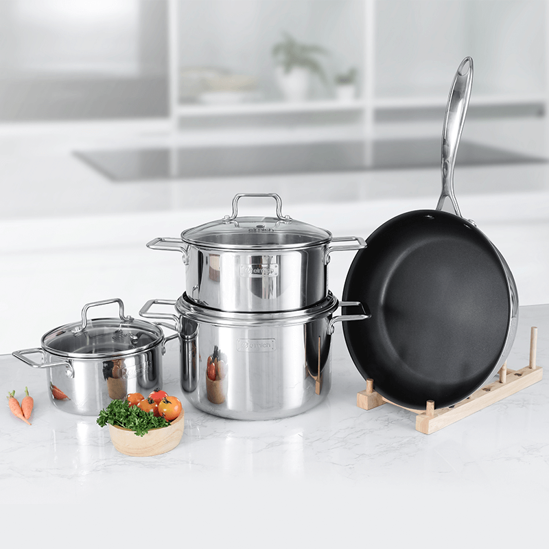 Bộ nồi inox liền khối Elmich Trimax XR EL-8075 size 16, 20, 22 chảo 26cm