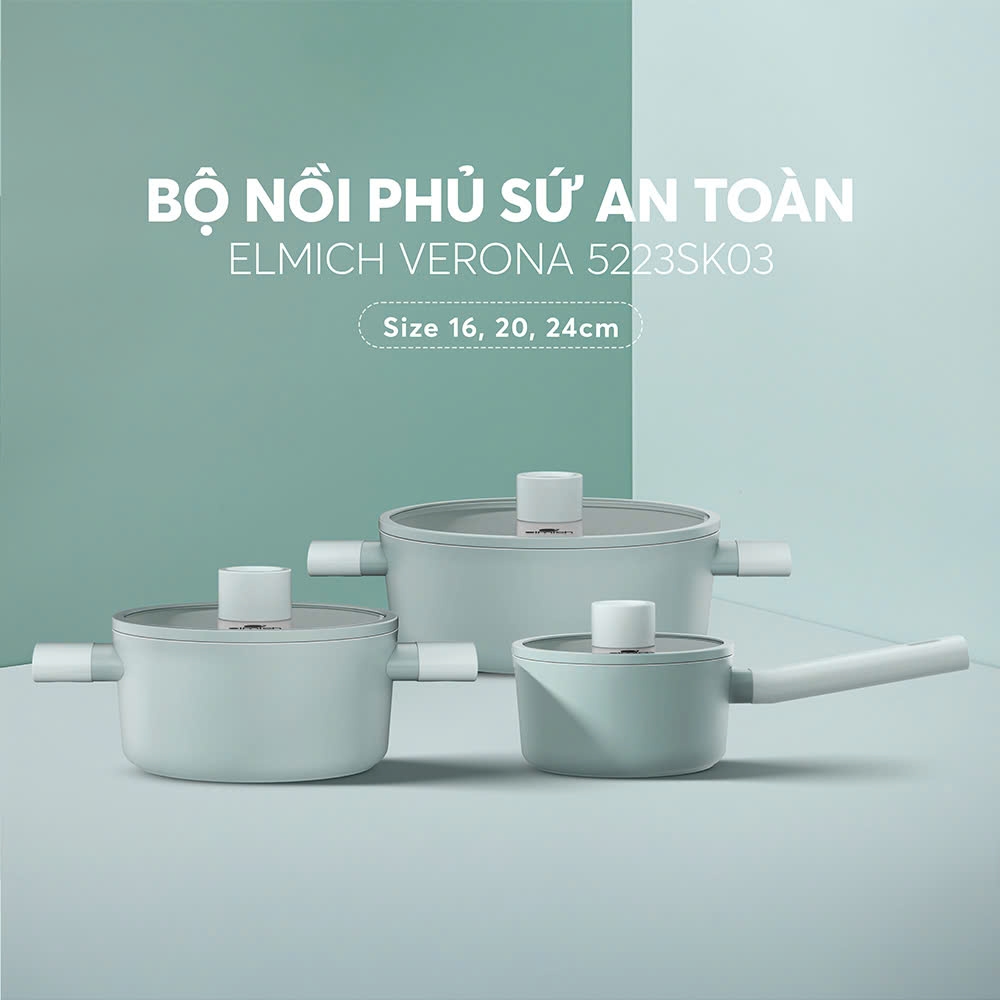 Bộ nồi chống dính Ceramic Elmich Verona EL5223SK03 size 16,20,24cm