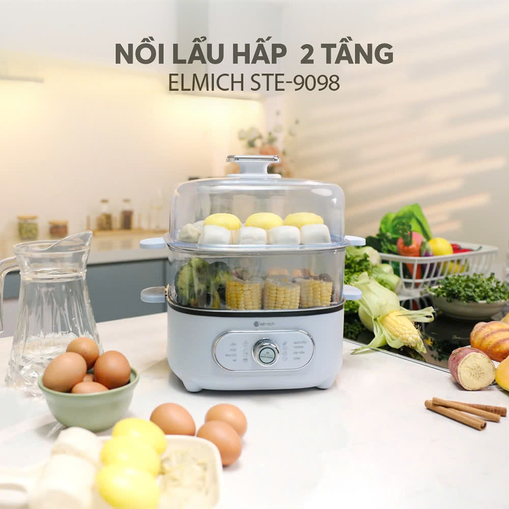 Nồi Lẩu Hấp Điện Đa Năng Elmich EL-3643 dung tích 3.5 lít 6 Nồi lẩu hấp điện 2 tầng Elmich STE-9098