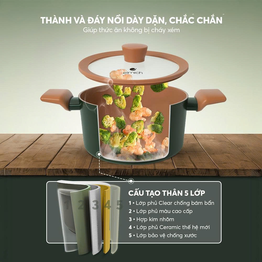 Bộ nồi chống dính ceramic Elmich Plus Harmony EL5246PT01-18, 20, 24cm