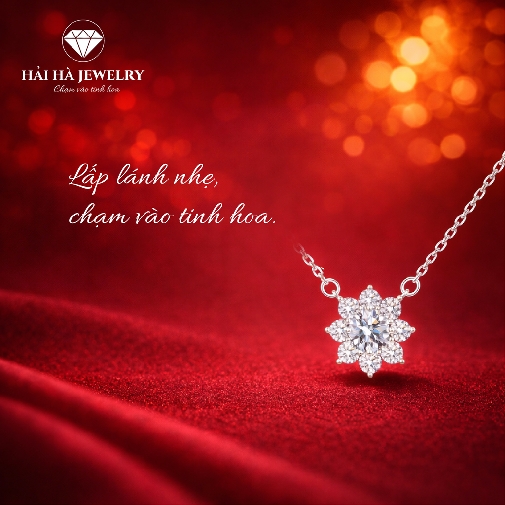 Dây chuyền bạc 925 moissanite dáng hoa – điểm sáng tinh tế, lấp lánh vừa đủ để khởi đầu Xuân an yên | Hải Hà Jewelry
