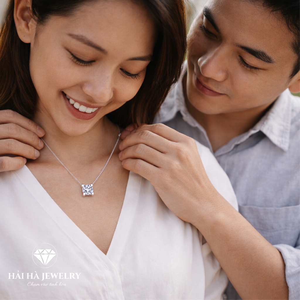 Dây chuyền bạc 925 đính moissanite 2 carats– điểm sáng tối giản, tinh tế cùng vui xuân!