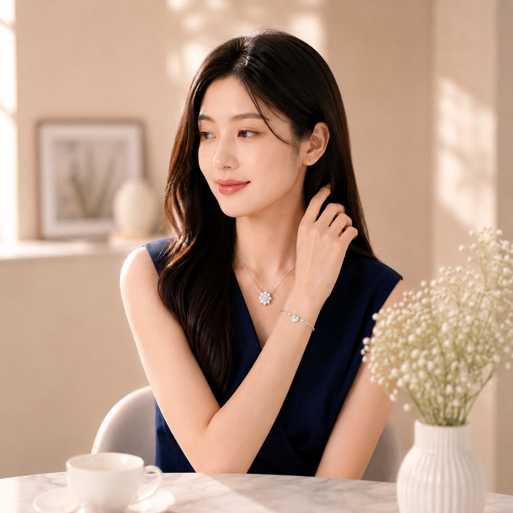Dây chuyền bạc 925 moissanite dáng hoa – điểm sáng tinh tế, lấp lánh vừa đủ để khởi đầu Xuân an yên | Hải Hà Jewelry