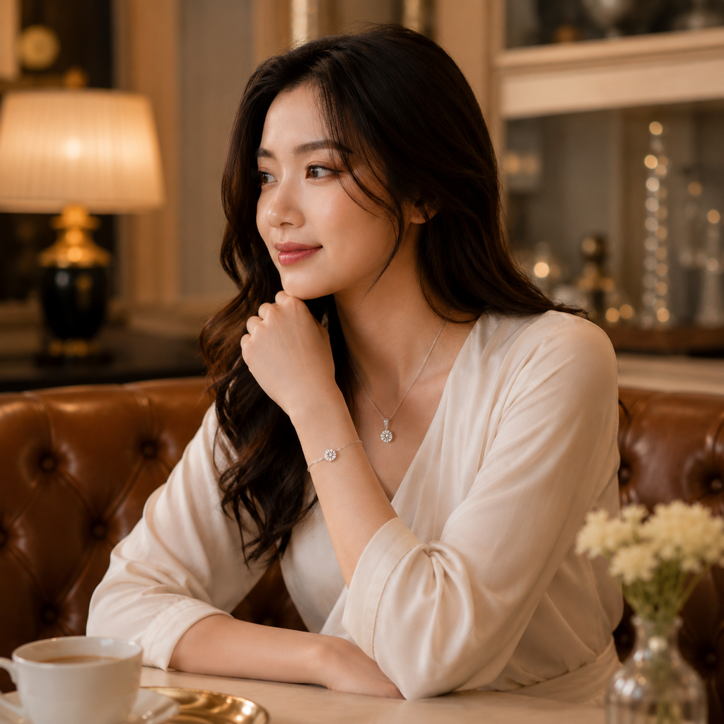 Dây chuyền bạc 925 đính moissanite dáng tròn tinh tế | Hải Hà Jewelry