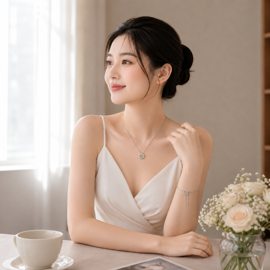 Dây chuyền bạc 925 đính moissanite dáng hình học tinh tế | Hải Hà Jewelry