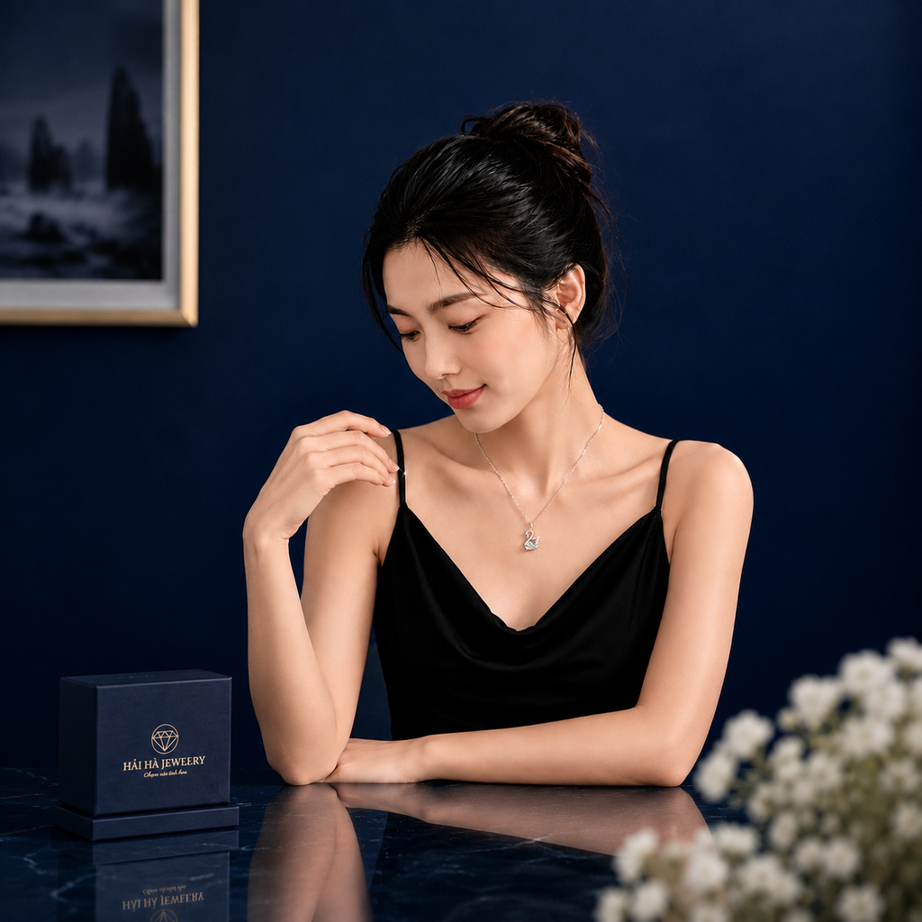 Dây chuyền bạc 925 đính kim cương Moissanite Thiên Nga 1 Carat