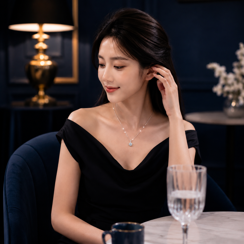 Dây chuyền bạc 925 đính moissanite dáng solitaire tinh gọn | Hải Hà Jewelry