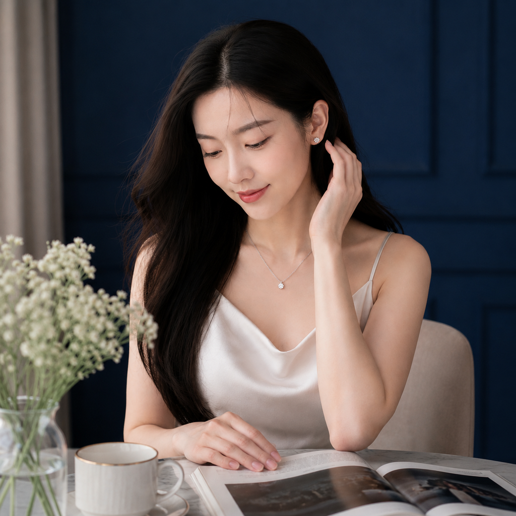 Bông tai bạc 925 đính moissanite – dáng nụ tròn chấu 6 cổ điển