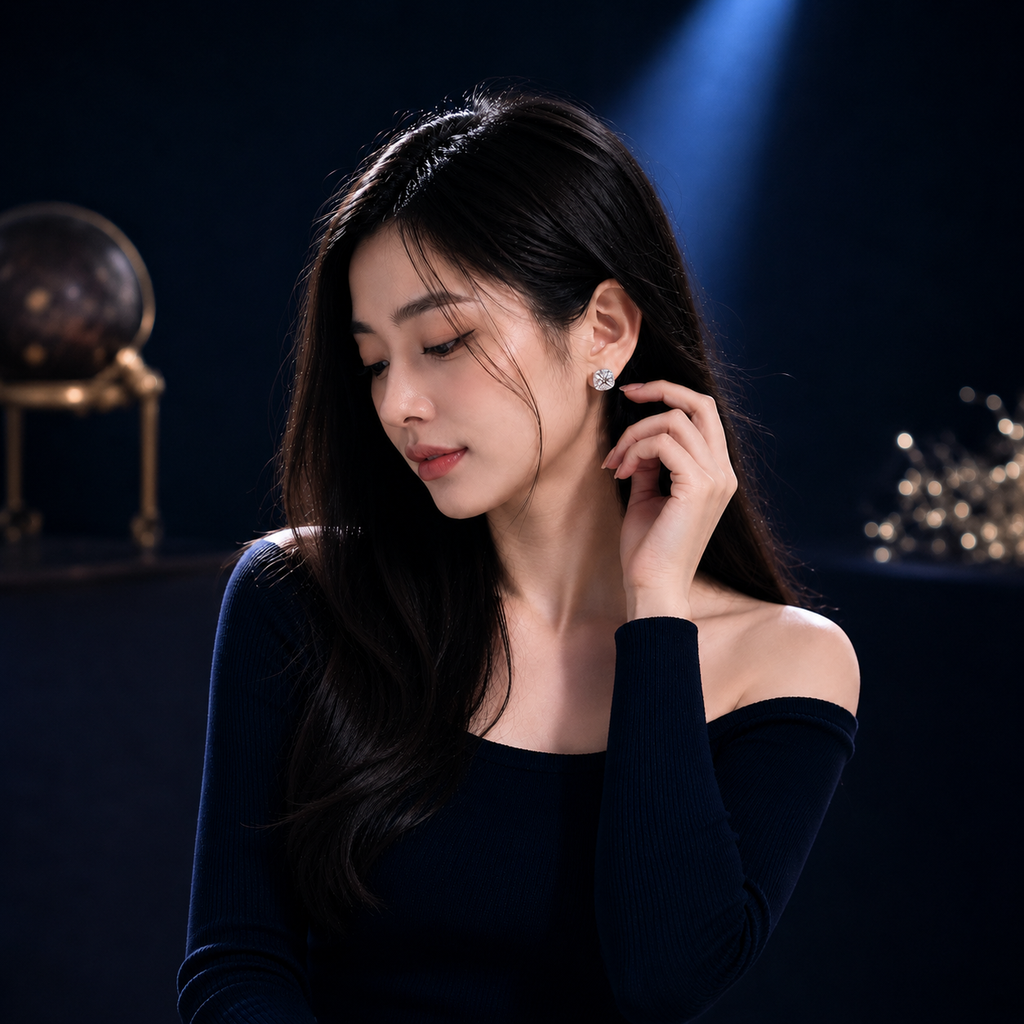 Bông tai bạc 925 đính moissanite 1 carat – dáng vuông bo góc viền pavé