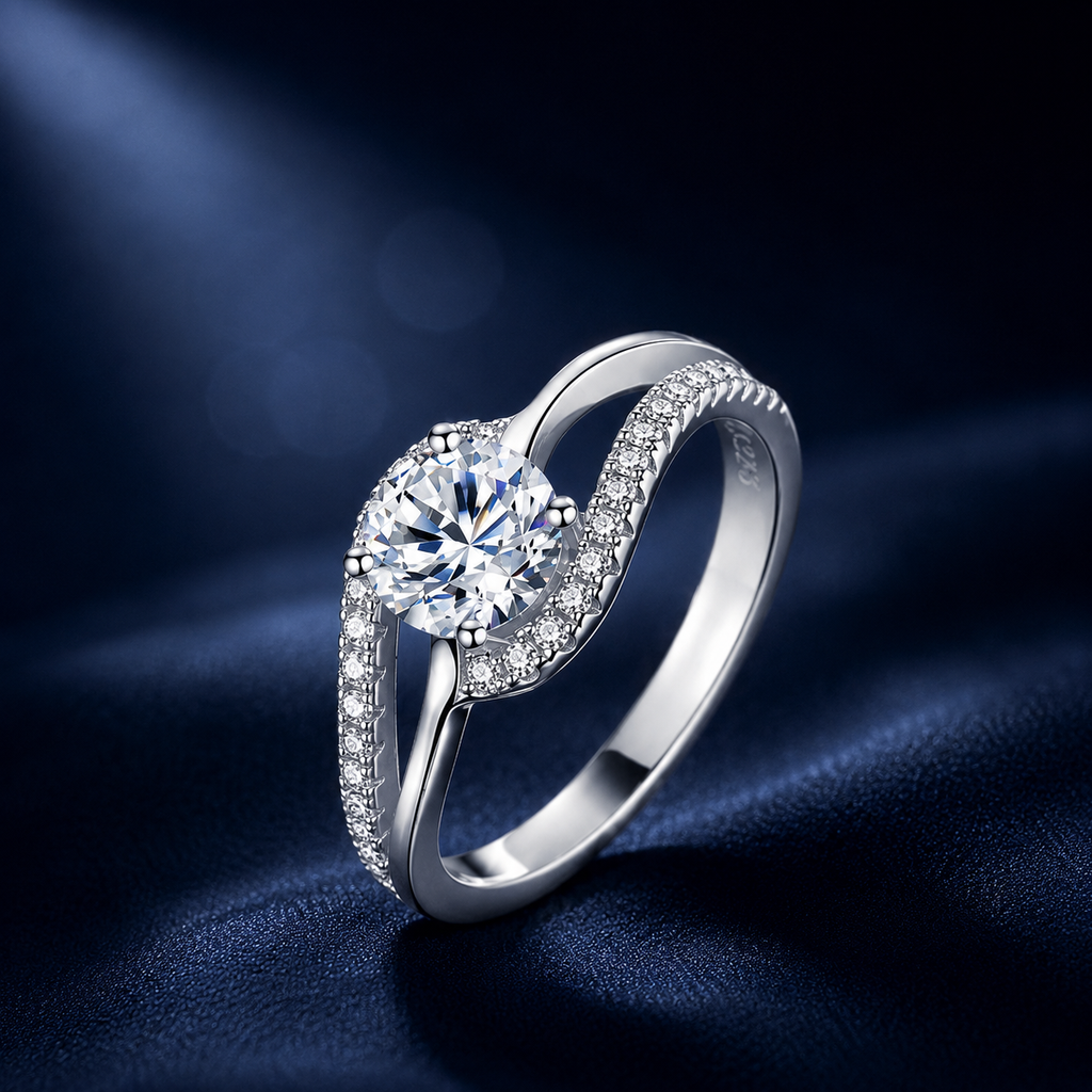 Nhẫn nữ bạc 925 đính kim cương Moissanite 0,8 Carat