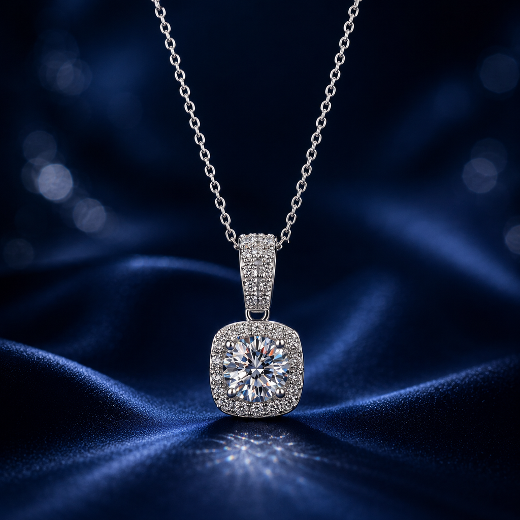 Dây chuyền bạc 925 đính kim cương Moissanite 1 Carat | Hải Hà Jewelry