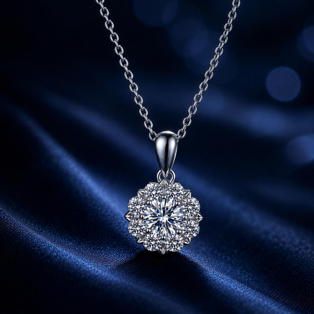 Dây chuyền bạc 925 đính moissanite dáng hoa tinh tế | Hải Hà Jewelry