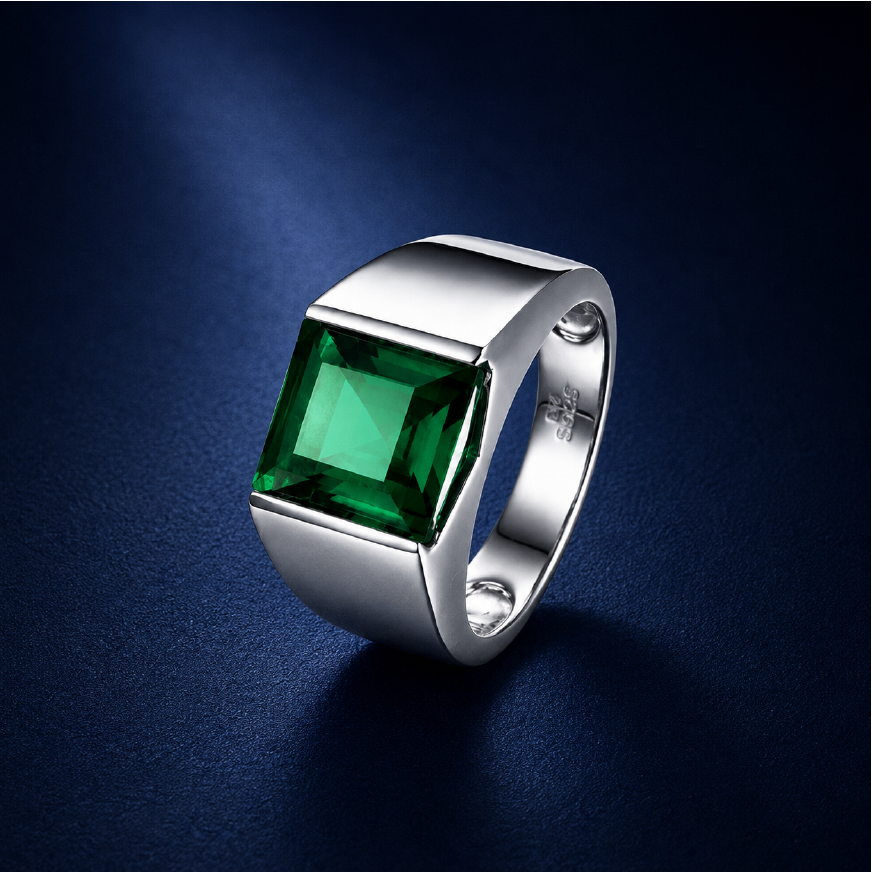 Nhẫn bạc nam đá hydrothermal emerald zambia – sắc xanh của sự sống bền bỉ | Hải Hà Jewelry
