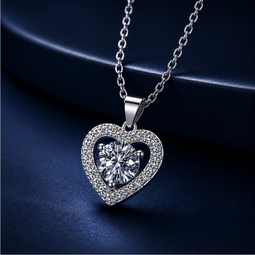Dây chuyền bạc 925 đính moissanite dáng trái tim | Hải Hà Jewelry