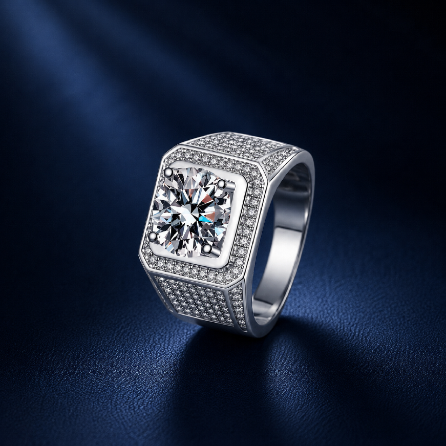 Nhẫn nam bạc 925 đính Moissanite 2 Carat