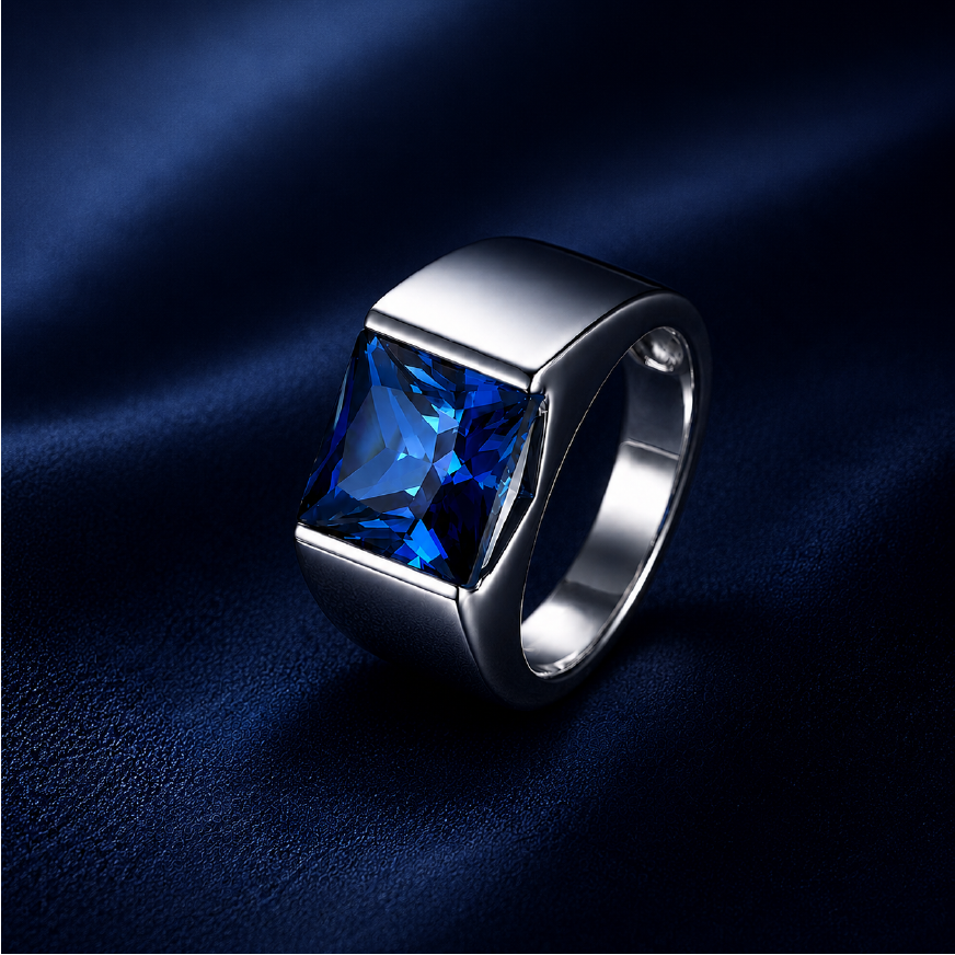 Nhẫn nam bạc s925 cao cấp đá blue sapphire – chiều sâu của sự điềm tĩnh | Hải Hà Jewelry